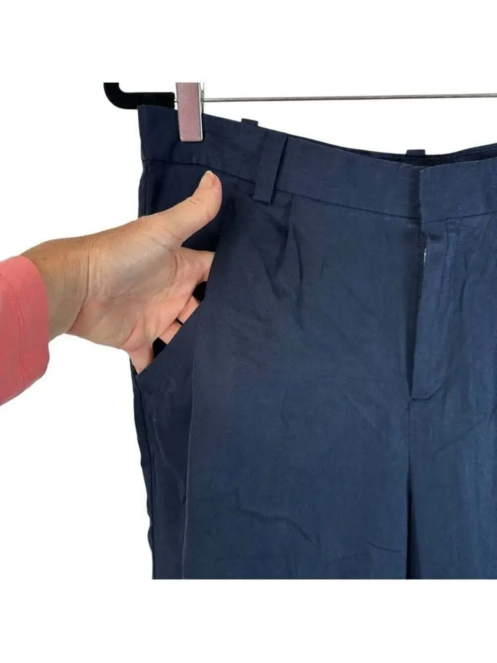 Banana Republic Linen Pants 10 Blue Wide Leg Crop-Lightweight Trousers
